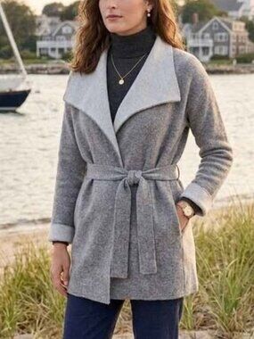 Chiaramente Grey Wool Blend Belted Cardigan Sweater, Medium, Made in Italy, M